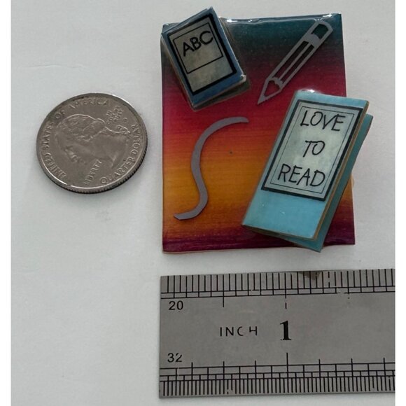 Handmade Lucinda Book Pins Love To Read Brooch ABC & Pencil Design - Picture 3 of 4